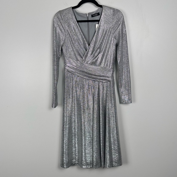 Lauren Ralph Lauren Glendon Silver Cocktail Dress Size 2 - Picture 1 of 10